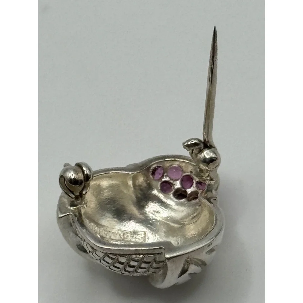 Judith Ripka Sterling Silver Pink Stone Ladybug Acorn‎ Brooch Pin